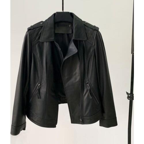 2020 Spring Fashion Motorcycle Women Lapel Sheep Leather Jacket Slim Short Section Thin leather Jacket Leather Coat Women Trend