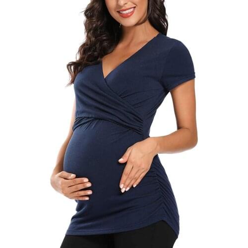 Women Maternity Loose Comfy Nursing Short Sleeve Tops Breastfeeding Blouse 2021 Pregnant Maternity Clothes Nursing Tops