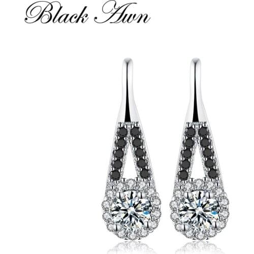 Trendy 1.6g 925 Sterling Silver Earring Black Spinel Anniversary Drop Earrings for Women Fine Jewelry T120