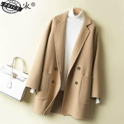 Autumn Women Jacket Winter 100% Sided Wool Coat Female Korean Fashion Spring Woolen Clothes Double Breasted Coats LWL130a