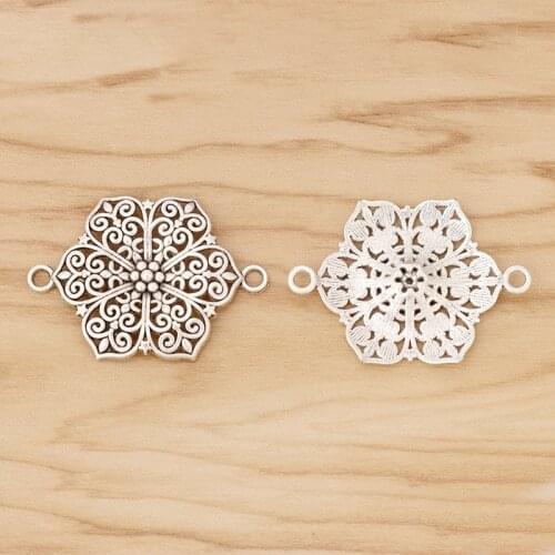 10 Pieces Tibetan Silver Large Flower Connector Charms for Bracelet Necklace Jewellery Making Findings Accessories 41x30mm