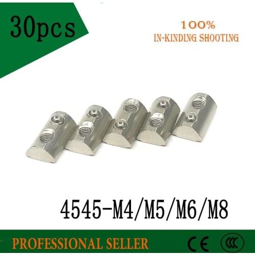 30pc T Spring nut 4545-M3/M4/M5/M6 plate with nickel Half round Elastic Slot Nut Ball Block 4545 Serie Aluminum Profile Slot 10