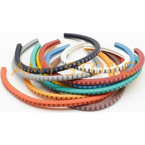 500Pcs EC-0 1.5mm2 Colored Cable Wire Marker Letter Tag Label 0 to 9 For Cable Size 1.5-3.0 sqmm 10 Colors