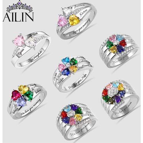 AILIN Custom Name 925 Sterling Silver Rings Women Men Couple 18K Plated Engrave Wedding Ring Cubic Zirconia Engagement Jewelry