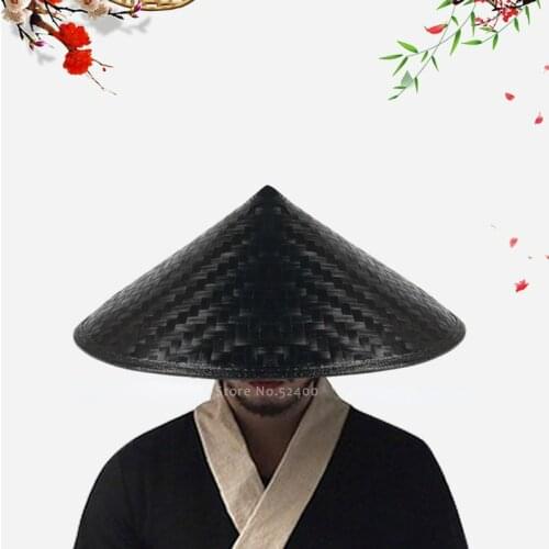 Traditional Chinese Style Kung Fu Ninja Bamboo Weave Hat Shaolin Japanese Samurai Cosplay Oriental Headwear Prop Shade Straw Cap