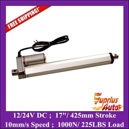 Free Shipping 12 Volt 17in/ 425mm Stroke Linear Electric Actuator With Max Load 1000N/ 225LBS Cheap Linear Actuators