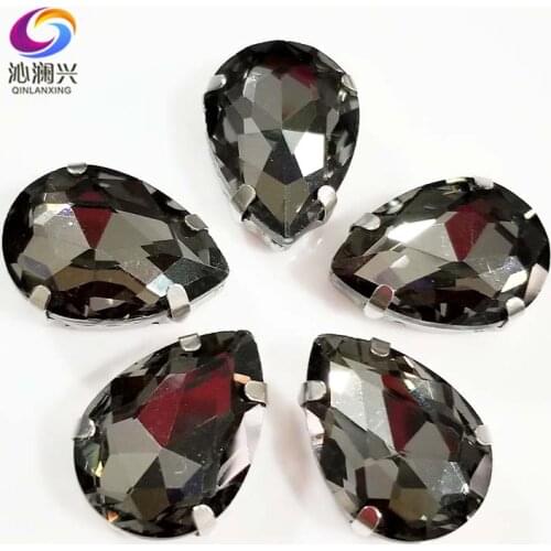Free shipping Gray color teardrop shape High quality AAAA Glass Crystal sew on rhinestones,Diy Clothing accessories SWS03