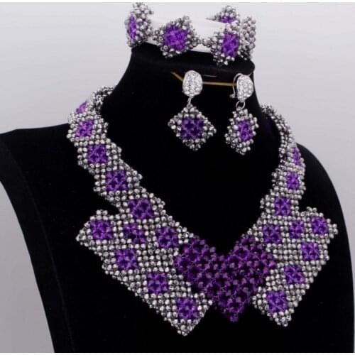 Big Set Jewellery Purple Crystal Bridal Jewelry Set Bracelet Earrings Necklace Set Indian Necklace Sets For Women