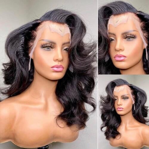 Brazilian 13x4 Lace Human Hair Wigs Pre Plucked With Baby Hair Body Wave 150% Short Water Curly Bob Wigs For Women