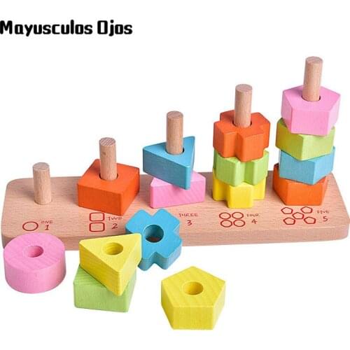Wooden Childrens Educational Toys Montessori Early Education Geometry Set Column 1-3 Years Old Shape Pairing Blocks Toy