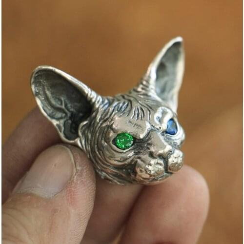 High Details 925 Sterling Silver Sphynx Cat Pendant Mens Biker Pendant TA113