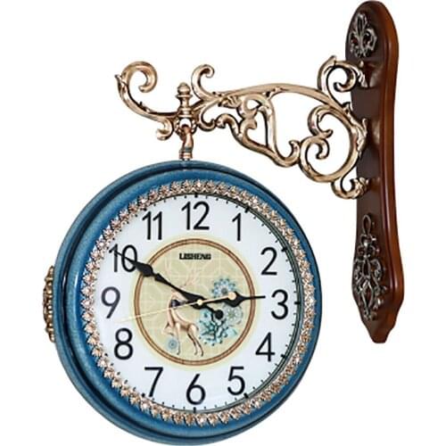 European Double Sided Wall Clock Blue Silent Clocks Creative Trend Guess Women Decorative Home Decor Living Room Watches 50Q330