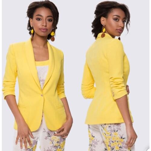 Classic Shawl Lapel Women Blazer Office Lady Yellow One Button Custom Made Jacket Business Streetwear Work Coat