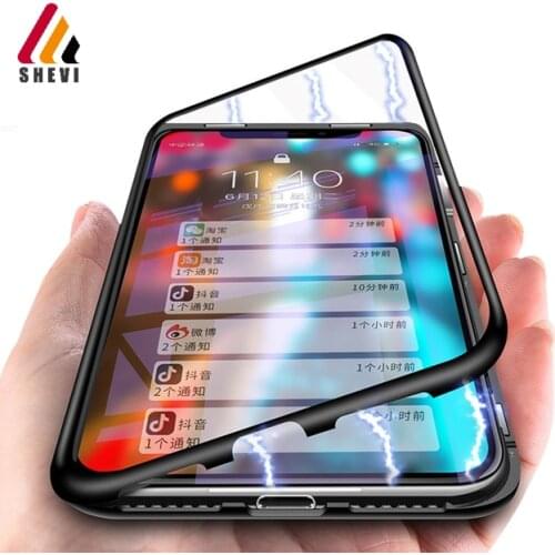 New Cell Phone Magnetic Case For iPhone X 8 7 6s 6 Plus Case Ultra Slim Metal Frame Tempered Glass Cover Magnetic Phone Case