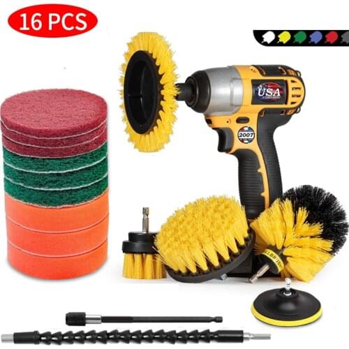 Drill Brush Set Scrub Pads & Sponge, Power Scrubber Brush Cleaning Kit with Scrub Pads & Drill bit Extender