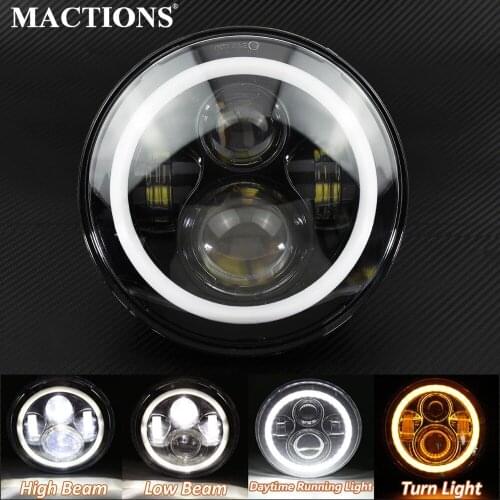 Motorcycle Headlight 7" Black Angel Eye Led Headlamp For Harley Softail Slim Fat Boy H4 LED Lamp