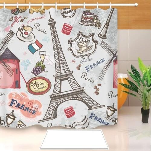 New Arrival Eiffel Tower 3D Print Shower Curtain Polyester Fabric Bathroom Curtain Waterproof Hook Bath Curtain 03