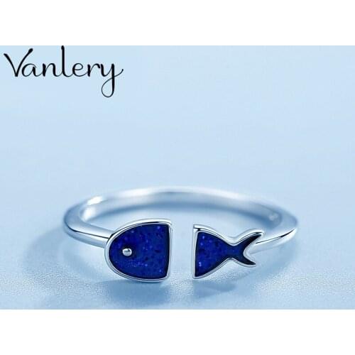 New Trendy Personality Punk Blue Fish Rings For Women Lady Resizable Size Rings Party Jewelry Charm Gifts