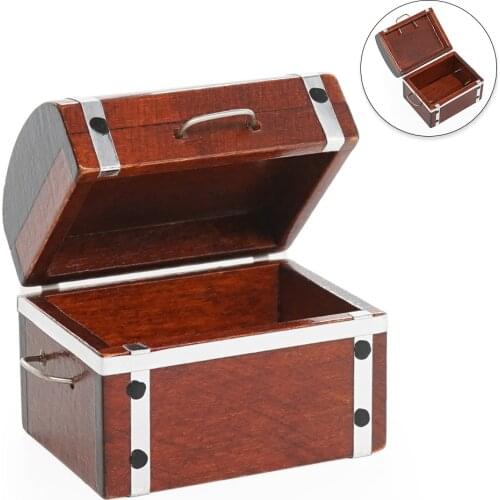 Odoria 1:12 Miniature Wooden Treasure Chest Handle Brown Case Box Ornament Furniture Dollhouse Accessories Doll House Decoration