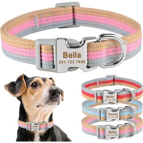Personalized Dog Collars Custom Engraved ID Name Padded Small Medium Large Puppy Personalised Dog Collar Boy Girl Pure Cotton
