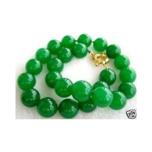 10MM NATURAL GREEN JADE BEAD NECKLACE 18"