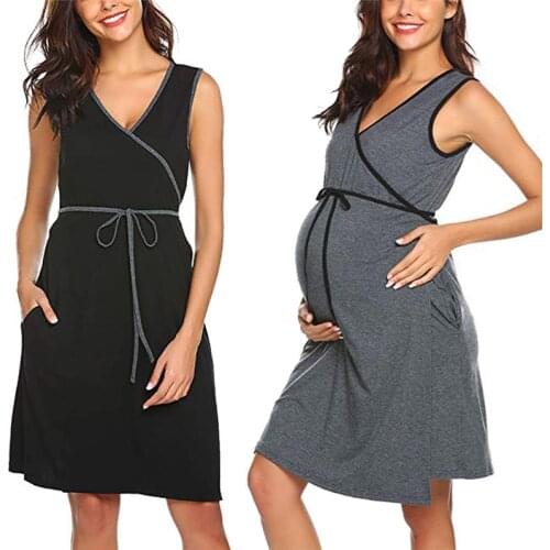 Maternity Nursing Pajamas Nightgown Breastfeeding Dress Pajamas Pregnant Women Nightwear Sleeveless Breast Feeding Sleepwear