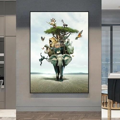 Elephant Lion Giraffe Poster Cartoon Canvas Painting Sea Travel Art Print Nordic Poster Nursery Prints Picture living Room Decor