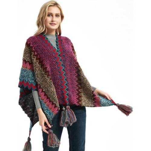 Multicolour Pashmina Ponchos And Capes Autumn Winter New Ethnic Tassel Knitted Cloak Soft All-match Warm Thick Blanket Tippet