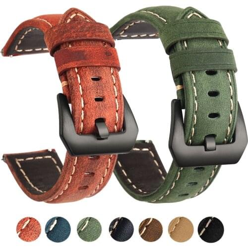 Genuine Leather Watch Band 20mm 22mm For Amazfit Huawei Samsung Galaxy Watch 3 41MM 45MM Active2 46mm Gear S3 Replacement Strap