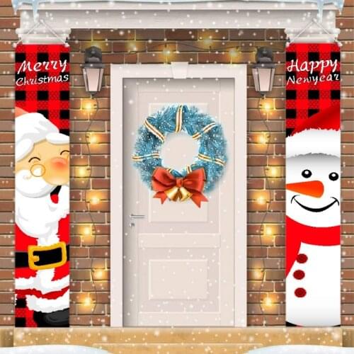 Christmas Curtain Couplet Home Door Hanging Santa Claus and Snowman Couplets Decoration New Year Supplies