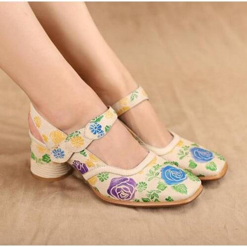 YourSeason Ladies Genuine Leather Print Sandals Hook Loop Handmade Women Vintage Back Strap 2021 National Style Shoes