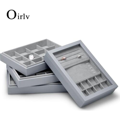 Oirlv Gray Jewelry Case PU Leather Ring Necklace Organizer Box Earring Display Stand Jewelry Storage Case Pendant Bracelet Watch