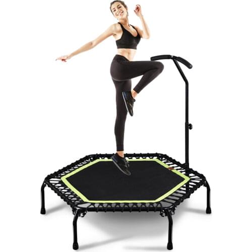 Hexagon 45/48inch Quiet Trampoline w/ Handrail for Kids Adults Home GYM Fitness Cardio Jump Workout Stability Training Exercise