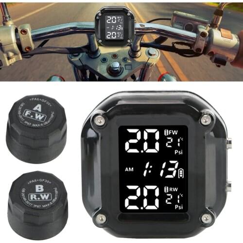 Wireless LCD Display Motorcycle TPMS Tyre Temperature With 2 External Sensors Motor Tire Pressure Monitoring Alarm System