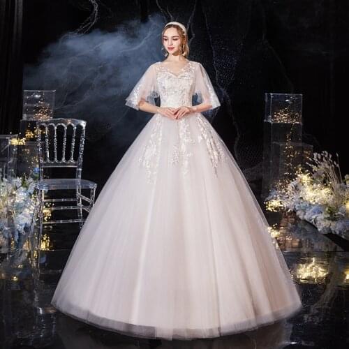 Pregnant Wedding Dress 2021 New Sexy V-neck Ball Gown Classic Batwing Sleeve Luxury Wedding Dresses Plus Size