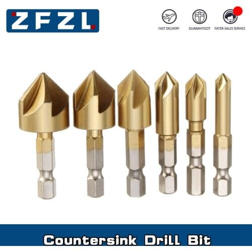 6pcs HSS Chamfer Countersink Chamfer Drill Bit 1/4" Hex Shank 90 Degree Wood Chamfering Cutter 6mm-19mm Power Tools