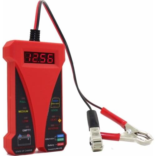 MOTOPOWER MP0514C 12V Digital Car Battery Tester Voltmeter Alternator Analyzer with LCD and LED display Rubber Paint Red
