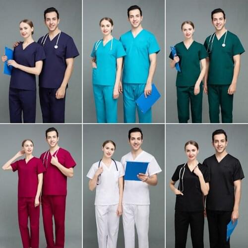 Unisex high-quality polyester-cotton medical uniform v-neck scrubbing womens beauty salon nursing uniform nurse accessories