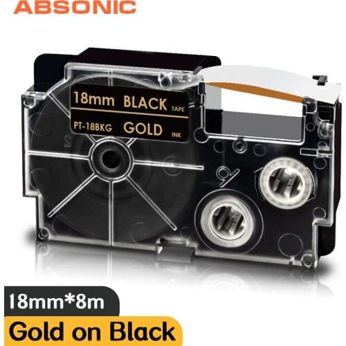 High Adhesive Gold on Black Label Tape 18mm Replace Casio Label Printer Ribbon XR-18BKG for Label Maker KL-G2 KL-120 KL-P1000