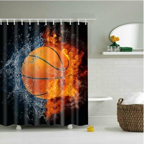 Shower Curtain Decor Set Basketball Water Flame Splashing Bath Curtains 12 Hooks