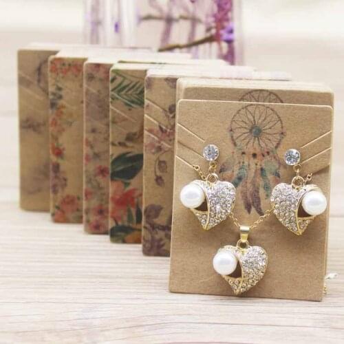 Zerong 50pcs Vintage kraft necklace earring Cards flower style eleglant necklace set pendant Package Hang Tag Card 5.1*6.3cm