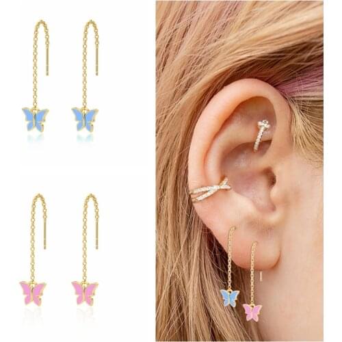 Viny 2021 Trend Earrings Pendientes 925 Sterling Silver Earrings For Women Pink Blue Butterfly Enamel Piercing Stud Earrings