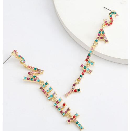 JIJIAWENHUA New Trend womens Letter "SWEET SALTY" Multicolor Rhinestone Pendant Earrings Fashion Statement Accessories