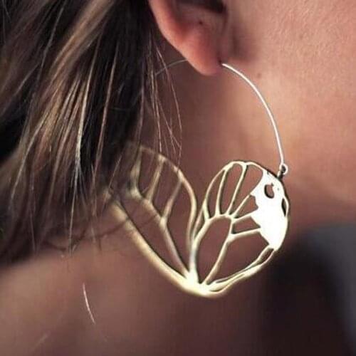 Tocona Boho Metal Heart Wing Gold Silver Color Hollow Pendant Drop Earrings For Women Gypsy Tribe Dangle Earring Jewelry 3939