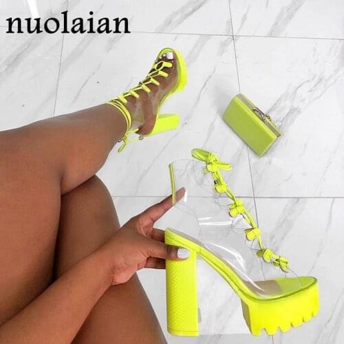 12CM High Heel Shoes For Woman PVC Platform Pumps Lady Party Pump Shoes Ankle Strap Boot Womens High Heels Peep Toe Chaussure