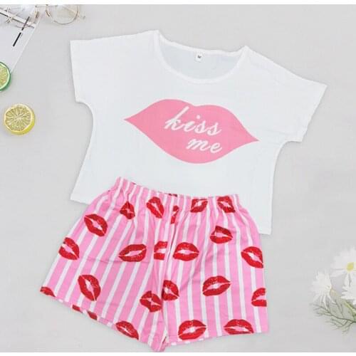 Womens Pajamas Set Luxury Fashion Sexy Letters Print Short Sleeve Sleepwear Cotton Like Leisure Home Clothes Nightwear