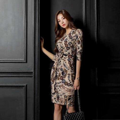 Women Three Quarter Sheath Bodycon Dress Women with Sahses Slim Robe Longue Femme Autumn Dress Korean Style Modis Vintage Dress