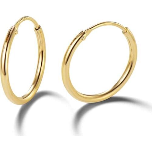 18K Gold Small Earrings Dia 20mm Round Hoop Earrings for Women