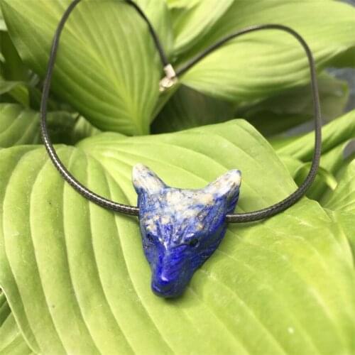 1pcs delicacy natural lapis lazuli stone wolf head quartz crystal hand carved figurine