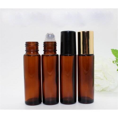 10ml Amber Glass Roll On Bottle Empty Refillable Essential Oil Roller Bottles with Stainless Steel Roller Balls for Perfume